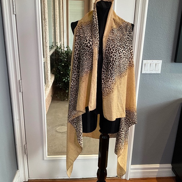Slinky Soft Leopard Hi Lo Cardigan Topper Duster Boho Beachy Summer Tan Brown - Picture 1 of 5